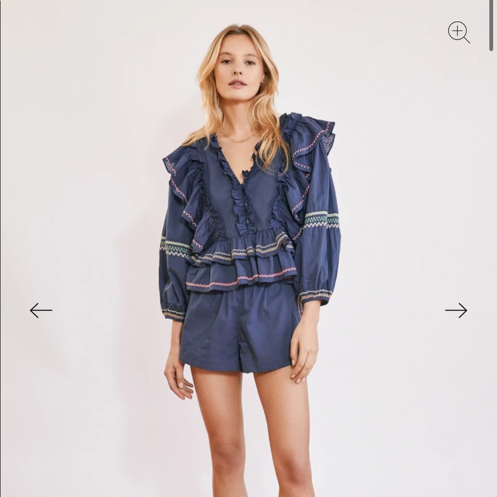 Something Navy Audrey Ruffle Top SIZE XS & Bowie Shorts SIXE M, NWT